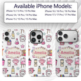 Cute Kawaii Graduation Student Art Supplies Grey Custom Name Protective Phone Case Mobile Cover Durable Everyday Smartphone Shock Resistant