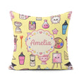 Custom Name Kawaii Student Art Supplies Yellow Seamless Pattern Square Filled Cushion Throw Pillow Sofa Bed Home Decor Zip Washable UK Made