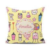 Custom Name Kawaii Student Art Supplies Yellow Seamless Pattern Square Filled Cushion Throw Pillow Sofa Bed Home Decor Zip Washable UK Made