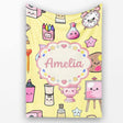 Cute Kawaii Graduation Student Art Supplies Yellow Seamless Pattern  Personalised Custom Name Super Soft Fleece Blanket Bed Sofa Throw