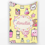 Cute Kawaii Graduation Student Art Supplies Yellow Seamless Pattern  Personalised Custom Name Super Soft Fleece Blanket Bed Sofa Throw