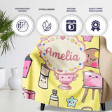 Cute Kawaii Graduation Student Art Supplies Yellow Seamless Pattern  Personalised Custom Name Super Soft Fleece Blanket Bed Sofa Throw