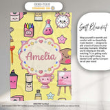 Cute Kawaii Graduation Student Art Supplies Yellow Seamless Pattern  Personalised Custom Name Super Soft Fleece Blanket Bed Sofa Throw