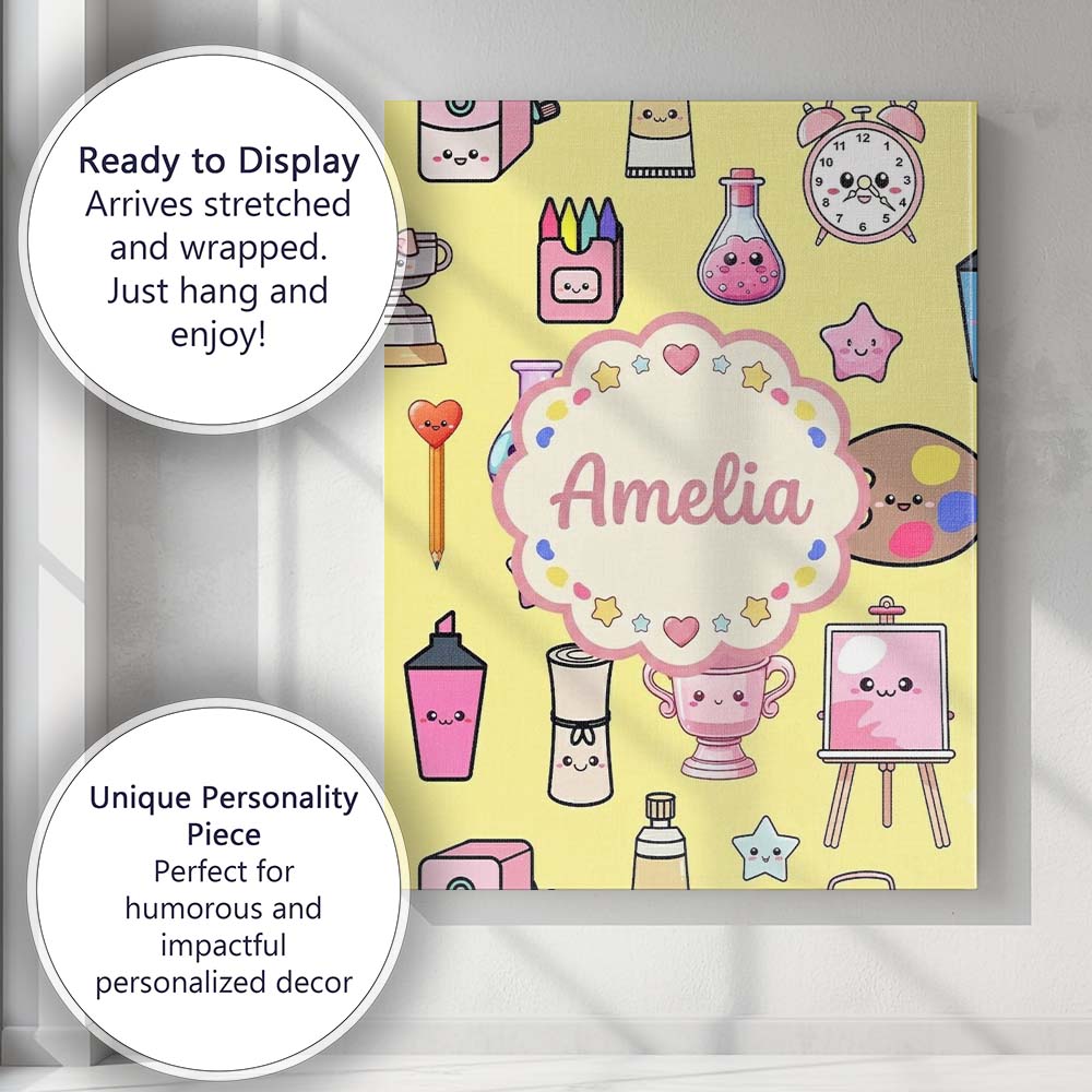 Personalised Name Cute Kawaii Graduation Custom  Unique Gift Idea Elegant Feature Canvas Wall Art Print Decor Picture Ready to Hang