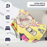 Cute Kawaii Graduation Student Art Supplies Yellow Seamless Pattern  Personalised Custom Name Super Soft Fleece Blanket Bed Sofa Throw