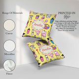 Custom Name Kawaii Student Art Supplies Yellow Seamless Pattern Square Filled Cushion Throw Pillow Sofa Bed Home Decor Zip Washable UK Made