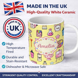 Personalized Custom Name Cute Kawaii Graduation Student Art Supplies Yellow Seamless Pattern 11oz Ceramic Coffee Tea Mug White Large Handle