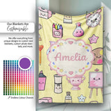 Cute Kawaii Graduation Student Art Supplies Yellow Seamless Pattern  Personalised Custom Name Super Soft Fleece Blanket Bed Sofa Throw
