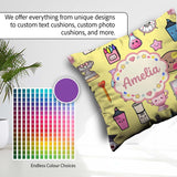 Custom Name Kawaii Student Art Supplies Yellow Seamless Pattern Square Filled Cushion Throw Pillow Sofa Bed Home Decor Zip Washable UK Made