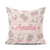 Custom Name Cute Kawaii Maths Cat Calculator Ruler Seamless Name Square Filled Cushion Throw Pillow Sofa Bed Home Decor Zip Washable UK Made