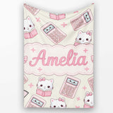Cute Kawaii Maths Cat Calculator Ruler Seamless Pattern Name Unique  Personalised Custom Name Super Soft Fleece Blanket Bed Sofa Throw