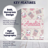 Personalised Name Cute Kawaii Maths Cat Custom  Modern Room Accent Elegant Feature Canvas Wall Art Print Decor Picture Ready to Hang