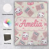 Personalised Name Cute Kawaii Maths Cat Custom  Modern Room Accent Elegant Feature Canvas Wall Art Print Decor Picture Ready to Hang
