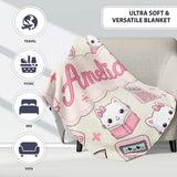 Cute Kawaii Maths Cat Calculator Ruler Seamless Pattern Name Unique  Personalised Custom Name Super Soft Fleece Blanket Bed Sofa Throw
