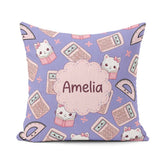 Custom Name Kawaii Maths Cat Calculator Ruler Blue Seamless Name Square Filled Cushion Throw Pillow Sofa Bed Home Decor Zip Washable UK Made