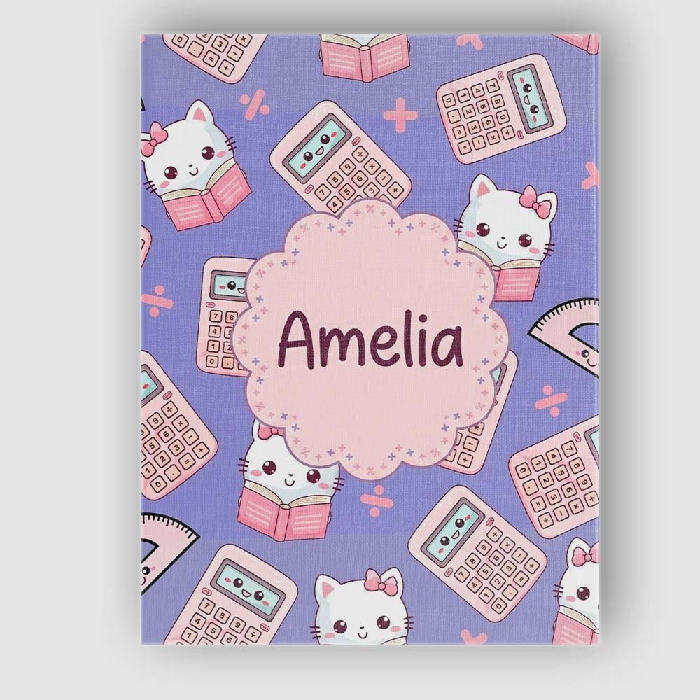 Personalised Name Cute Kawaii Maths Cat Custom  Modern Room Accent Elegant Feature Canvas Wall Art Print Decor Picture Ready to Hang