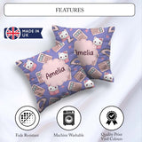 Custom Name Kawaii Maths Cat Calculator Ruler Blue Seamless Name Square Filled Cushion Throw Pillow Sofa Bed Home Decor Zip Washable UK Made