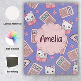 Personalised Name Cute Kawaii Maths Cat Custom  Modern Room Accent Elegant Feature Canvas Wall Art Print Decor Picture Ready to Hang
