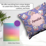 Custom Name Kawaii Maths Cat Calculator Ruler Blue Seamless Name Square Filled Cushion Throw Pillow Sofa Bed Home Decor Zip Washable UK Made