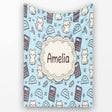 Cute Kawaii Maths Cat Calculator Ruler Blue Seamless Pattern Name  Personalised Custom Name Super Soft Fleece Blanket Bed Sofa Throw