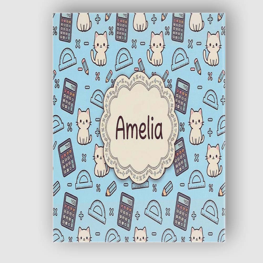 Personalised Name Cute Kawaii Maths Cat Custom  Modern Room Accent Elegant Feature Canvas Wall Art Print Decor Picture Ready to Hang
