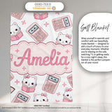 Cute Kawaii Maths Cat Calculator Ruler Grey Seamless Pattern Name  Personalised Custom Name Super Soft Fleece Blanket Bed Sofa Throw