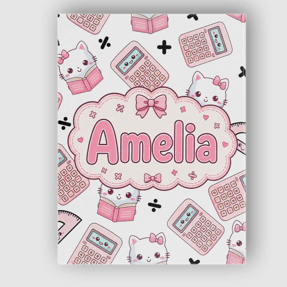 Personalised Name Cute Kawaii Maths Cat Custom  Modern Room Accent Elegant Feature Canvas Wall Art Print Decor Picture Ready to Hang