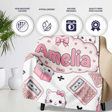 Cute Kawaii Maths Cat Calculator Ruler White Seamless Pattern Name  Personalised Custom Name Super Soft Fleece Blanket Bed Sofa Throw