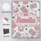 Personalised Name Cute Kawaii Maths Cat Custom  Modern Room Accent Elegant Feature Canvas Wall Art Print Decor Picture Ready to Hang