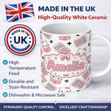 Personalized Custom Name Cute Kawaii Maths Cat Calculator Ruler White Seamless Pattern Name 11oz Ceramic Coffee Tea Mug White Large Handle