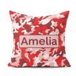 Custom Name Red Pink Abstract Camouflage Seamless Pattern Cute Square Filled Cushion Throw Pillow Sofa Bed Home Decor Zip Washable UK Made