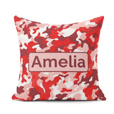 Custom Name Red Pink Abstract Camouflage Seamless Pattern Cute Square Filled Cushion Throw Pillow Sofa Bed Home Decor Zip Washable UK Made
