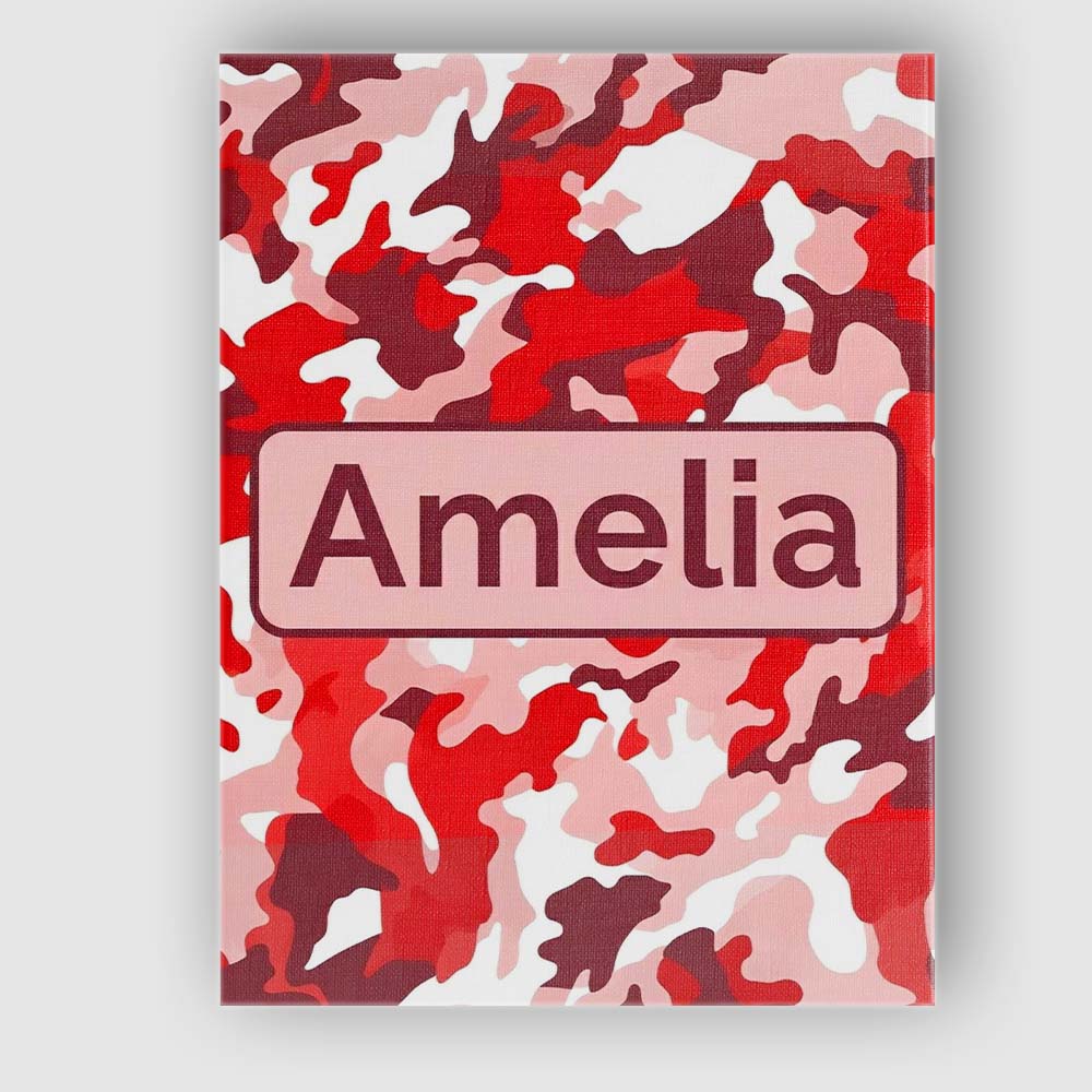 Personalised Name Red Pink Abstract Camouflage Seamless Pattern Cute Custom  Home Canvas Wall Art Print Decor Picture Ready to Hang