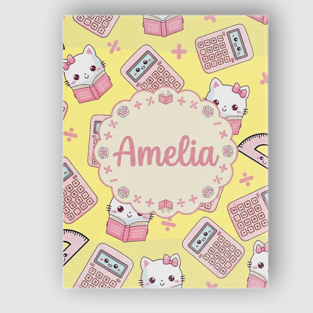 Personalised Name Cute Kawaii Maths Cat Custom  Modern Room Accent Elegant Feature Canvas Wall Art Print Decor Picture Ready to Hang