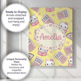 Personalised Name Cute Kawaii Maths Cat Custom  Modern Room Accent Elegant Feature Canvas Wall Art Print Decor Picture Ready to Hang