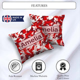 Custom Name Red Pink Abstract Camouflage Seamless Pattern Cute Square Filled Cushion Throw Pillow Sofa Bed Home Decor Zip Washable UK Made