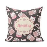 Custom Name Kawaii Maths Cat Calculator Ruler Dark Seamless Name Square Filled Cushion Throw Pillow Sofa Bed Home Decor Zip Washable UK Made