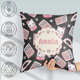 Custom Name Kawaii Maths Cat Calculator Ruler Dark Seamless Name Square Filled Cushion Throw Pillow Sofa Bed Home Decor Zip Washable UK Made