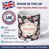Personalized Custom Name Cute Kawaii Maths Cat Calculator Ruler Dark Seamless Pattern Name 11oz Ceramic Coffee Tea Mug White Large Handle