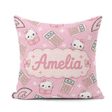 Custom Name Kawaii Maths Cat Calculator Ruler Pink Seamless Name Square Filled Cushion Throw Pillow Sofa Bed Home Decor Zip Washable UK Made