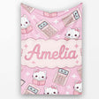Cute Kawaii Maths Cat Calculator Ruler Pink Seamless Pattern Name  Personalised Custom Name Super Soft Fleece Blanket Bed Sofa Throw