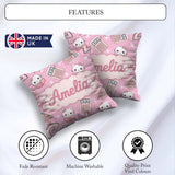 Custom Name Kawaii Maths Cat Calculator Ruler Pink Seamless Name Square Filled Cushion Throw Pillow Sofa Bed Home Decor Zip Washable UK Made