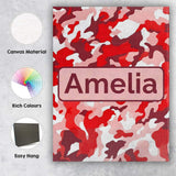 Personalised Name Red Pink Abstract Camouflage Seamless Pattern Cute Custom  Home Canvas Wall Art Print Decor Picture Ready to Hang