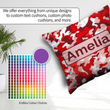 Custom Name Red Pink Abstract Camouflage Seamless Pattern Cute Square Filled Cushion Throw Pillow Sofa Bed Home Decor Zip Washable UK Made