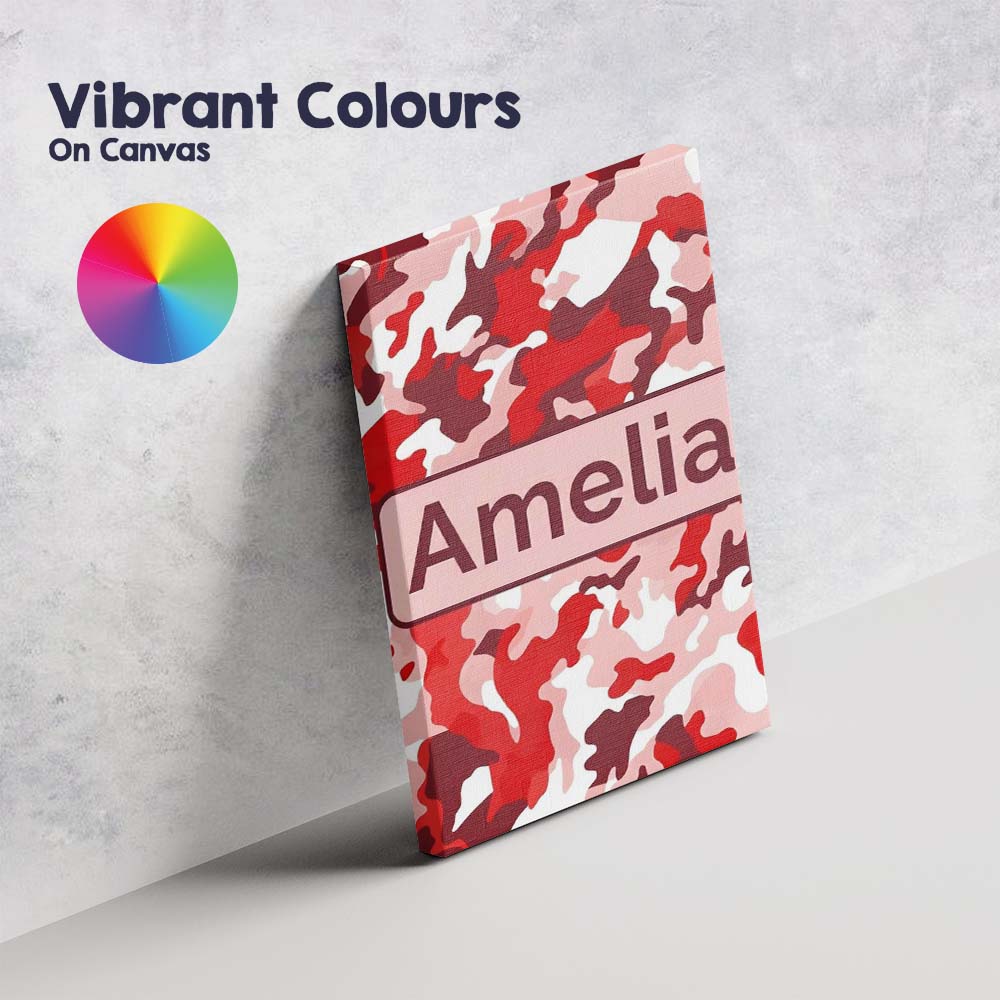 Personalised Name Red Pink Abstract Camouflage Seamless Pattern Cute Custom  Home Canvas Wall Art Print Decor Picture Ready to Hang
