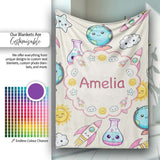 Cute Kawaii Space Rocket Globe Sun Cream Seamless Pattern Name  Personalised Custom Name Super Soft Fleece Blanket Bed Sofa Throw
