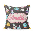 Custom Name Kawaii Space Rocket Globe Sun Star Dark Pattern Name Square Filled Cushion Throw Pillow Sofa Bed Home Decor Zip Washable UK Made