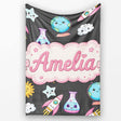 Cute Kawaii Space Rocket Globe Sun Star Dark Seamless Pattern Name  Personalised Custom Name Super Soft Fleece Blanket Bed Sofa Throw