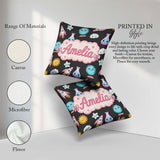 Custom Name Kawaii Space Rocket Globe Sun Star Dark Pattern Name Square Filled Cushion Throw Pillow Sofa Bed Home Decor Zip Washable UK Made