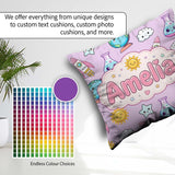 Custom Name Cute Kawaii Space Rocket Globe Sun Star Pattern Name Square Filled Cushion Throw Pillow Sofa Bed Home Decor Zip Washable UK Made